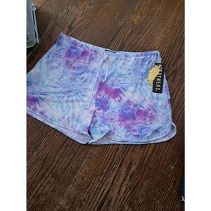 New 1X Feathers Tie Dye Elastic Drawstring Waist Shorts Casual Athleisure